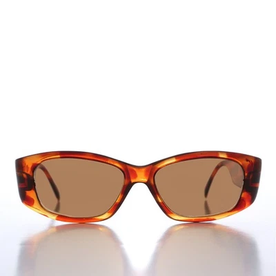 Brown 90s Bold Rectangular Wrap Style Sunglass Brown Lens - Sevan - Image 1 of 3