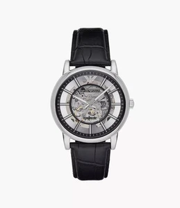Emporio Armani AR1981 Men's Automatic Black Crocodile Embossed Leather Watch 43m - Picture 1 of 5