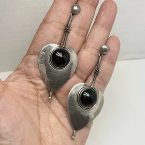 Schwarzer Onyx 925 Sterlingsilber Herz Ohrhänger 12,62 g - Bild 1 von 8