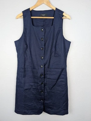 Vestido Banana Republic para mujer grande azul mezcla de lino sin mangas botón delantero Foto 1 de 4
