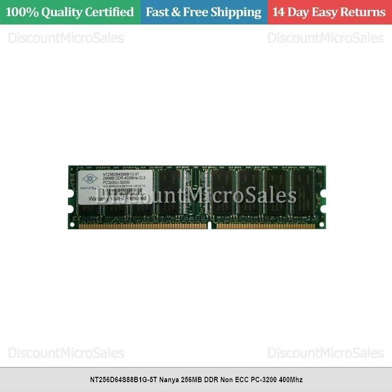 NT256D64S88B1G-5T Nanya 256MB DDR Non ECC PC-3200 400Mhz - Image 1 of 1