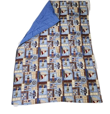 Nautical Quilt Throw Blanket Lighthouses Sailing Sailboat Small 57 X 40 Boating - Image 1 of 4