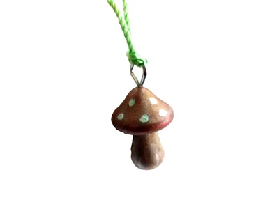 Painted Wooden Mushroom Pendant Hippie Necklace 28" Unisex  USA Seller Gift - Image 1 of 4