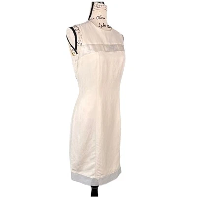 Ivory Linen Sheath Dress Sheer Silk Vtg Y2K Old Money Crisp Sz 6P Tailored NWT - Image 1 of 4