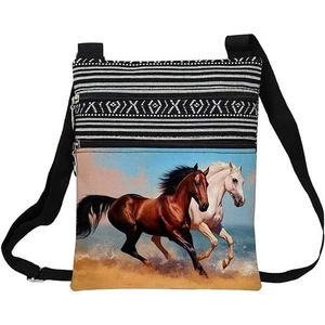 NUOVA borsa messenger borsa tracolla regolabile chiusura cerniera 9,25 x 7,48" CAVALLI SELVATICI - Foto 1 di 3