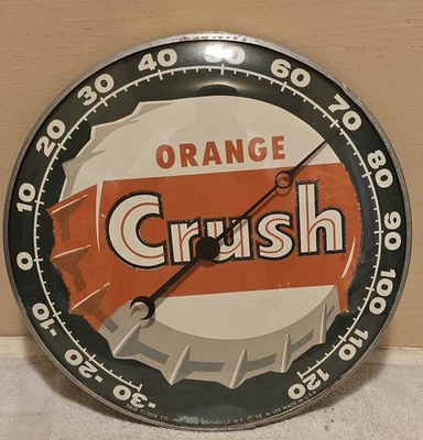 Vintage 12" ORANGE CRUSH bubble glass corner store Advertising Thermometer Sign  - Image 1 of 4