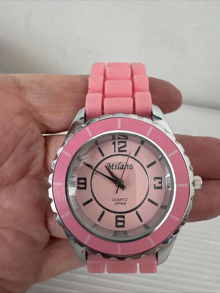 Women's Milano Classic Pink Silicone Rubber Poly Band Analog NEW N - Image 1 of 4