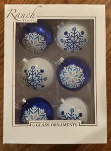 Weihnachten Rauch blau weiß Glitzer Schneeflocke Ornamente Glas 6er Set OVP - Bild 1 von 16
