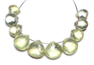 TRANQUIL PALE GREEN PREHNITE FACETED HEART BRIOLETTE 10 BEADS 437N 4x4x1-6x6x2mm - Picture 1 of 1