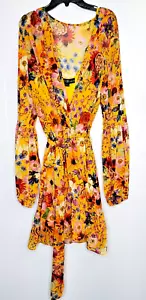 Betsy & Adam Womens Short Long Sleeve Lurex Floral Dress Multi Yellow SZ 14 - Picture 1 of 24