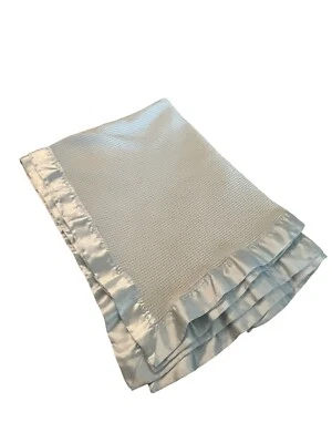 Starting Out Light BLUE Thermal Satin Trim Baby Blanket Cotton Polyester Lovey - Image 1 of 4