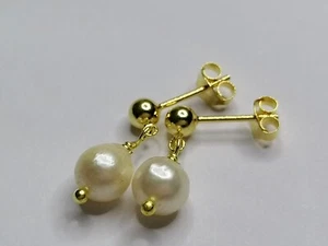 24ct gold vermeil 925 Cultured Saltwater Akoya Pearl Ball Stud Post earrings 667 - Picture 1 of 12