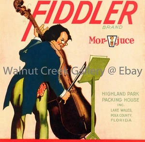 Florida Crate Label Fine Art Print, Fiddler, approx 10.8"x 11" 13202 - Picture 1 of 1
