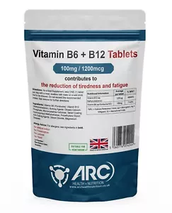 Vitamin B6 100mg and B12 1200mcg Tablets - High Strength - for men & women, UK - Picture 1 of 13