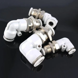 90° White Tube Push In Fittings Equal Elbow Bulkhead Quick Couplings Air Hoses - Picture 1 of 9