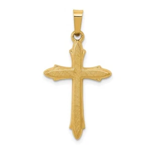 14K Yellow Gold Textured and Polished Passion Cross Pendant L-1.25 Inch - Picture 1 of 4