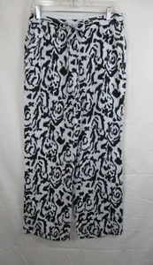 Madison Women's Linen Pants Black/White Animal Print Pockets Pull On Comfy SZ 6 - Picture 1 of 15