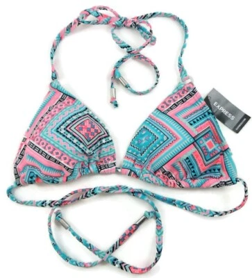 Express Swim White Peach Turquoise Triangle Bikini Bathing Suit Top M 8-10 - Image 1 of 4