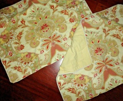 ROSE TREE LYON RED GOLD TAUPE MELON GREEN FLORAL (PAIR) KING PILLOW SHAMS 20X36 - Image 1 of 4