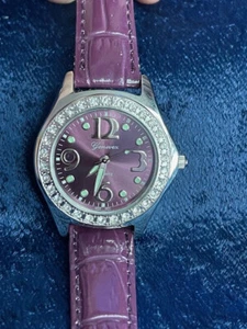 Genevex Quartz Watch, Gems and Leather, vintage, Purple, works, new battery - Picture 1 of 8