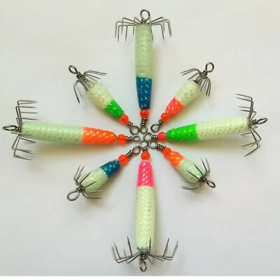 8PCs Squid Jig - 2/3oz and 1/4oz with 4 color, super glow in dark (WA, MA, FL ) - Image 1 of 4
