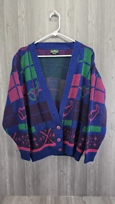 Cárdigan vintage Cabin Creek cachemir hippie para mujer talla M púrpura/azul/verde Foto 1 de 4