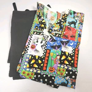 Peaches Halloween print scrub top size L pants Fundamentals L Ghosts Pumpkins - Picture 1 of 10