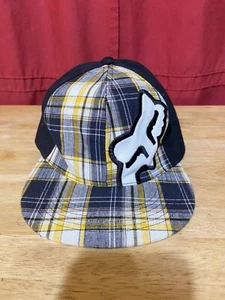 Sombrero Fox Racing 7 1/2 Amarillo Negro Logo a Cuadros Nueva Era Ajustado al Reverso - Imagen 1 de 7