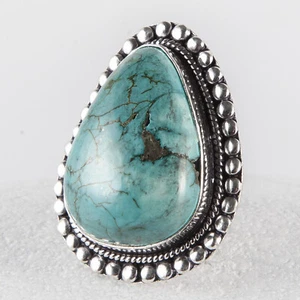 Mega cool, anello in argento molto grande, turchese dal Tibet, goccia, misura: 55 - Foto 1 di 5