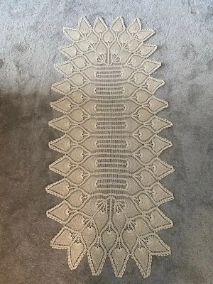 Vintage Victorian Country Beige Handmade Crocheted Table/Dresser Runner 25”X 57” - Image 1 of 4