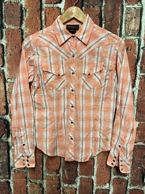 Camisa Ariat Western rosa xadrez bordada pérola encaixe M vaqueira - Imagem 1 de 3