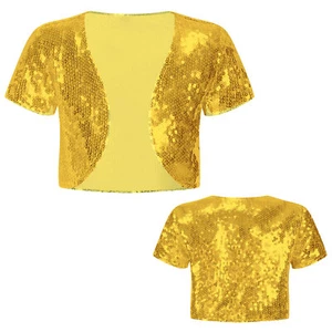 Girls Glitter Sequins Cardigan Short Jacket Short Sleeve Bolero Shrug Outerwear - Picture 1 of 26
