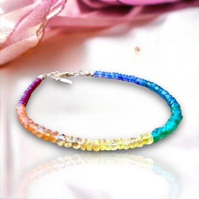 Natural Gems Ruby Sapphire Rainbow Bracelet 14k Gold Filled , Adjustable Length - Image 1 of 4