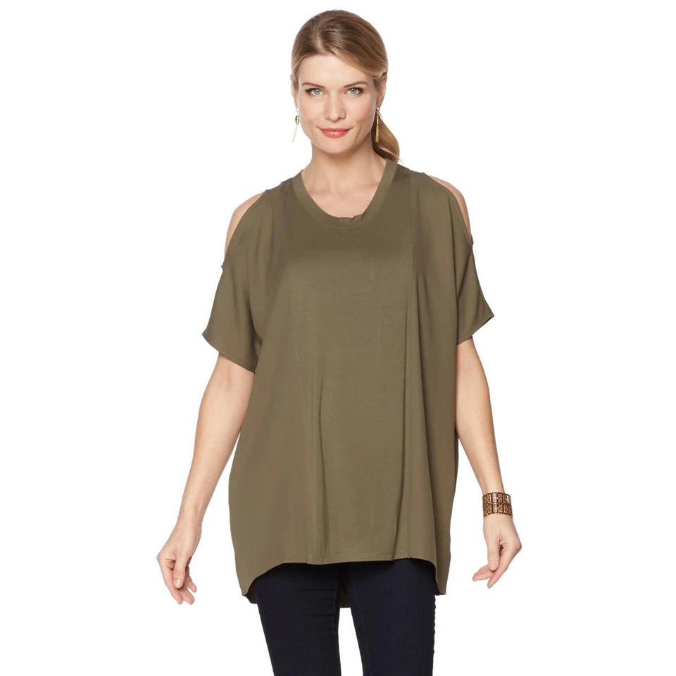 Blusa NENE by NeNe Leakes gola redonda meia manga ombros frios tamanho X-pequeno HSN - Imagem 1 de 1