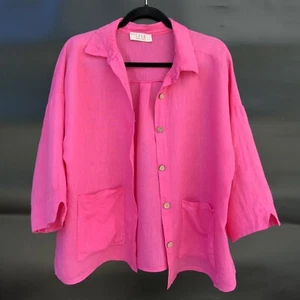 SAGA Made In Italy 100% Linen Size XL? Short Sleeve Relaxed Shirt Pockets - Picture 1 of 19