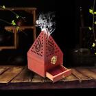 Wooden Incense Pyramid insence Cone burner or Wood Barrel with Door Carved X5U0