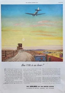 1943 Airlines of the United States Vintage Ad How far is an hour - Picture 1 of 1