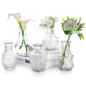 Glass Small Bud Vase Vintage Flower Vases for Centerpieces Mini Crystal Clear... - Picture 1 of 8