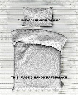 Indiano Argento Piumone Cover Con 1 Cuscino Ombre Mandala Stampa Doppio Letto - Immagine 1 di 2