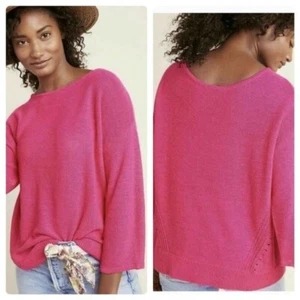 Maglione pullover maglia Anthropologie Mayfield misto lino rosa caldo donna tg S - Foto 1 di 5