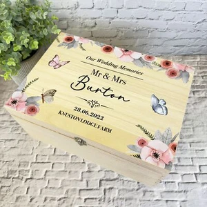 Watercolour Pink Butterflies Wedding Day Personalised Wooden Memory Keepsake Box - Picture 1 of 6
