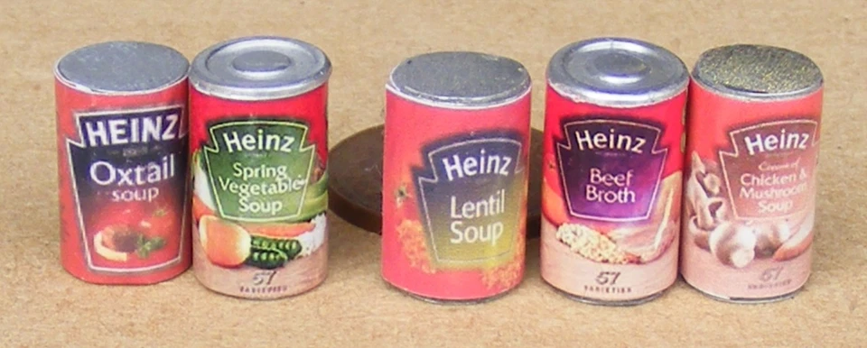 Puppenstube Suppendosen Auswahl 5 Miniatur-Lebensmitteldosen im Maßstab 1:12 ST3 tumdee