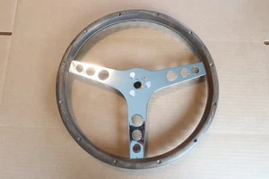 Volante plano de madera de 13-1/2" superior vintage de 3 radios de la década de 1970 con buje estriado - Imagen 1 de 24