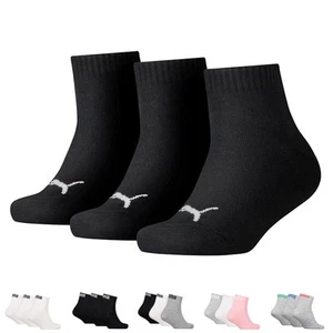 PUMA Kids Sports Ankle Socks Boys Girls (3 Pair Packs) Childrens Logo Quarters - Picture 1 of 12