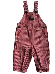 Vintage OshKosh B'Gosh Red Pinstripe Overalls Vestbak Youth Sz 12 Month - Picture 1 of 2