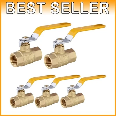 1/2" Female NPT Brass Ball Valve - 5 Pack, Yellow Handle - Image 1 of 4