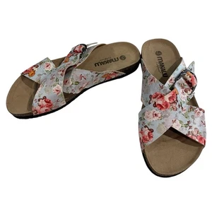 Sandali MAKALU California Bali floreali incrociati slip on slide taglia 7M rosa blu - Foto 1 di 11