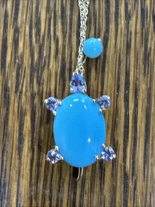 Vintage 14K Yellow Gold Turtle Pendant, Turquoise & Amethyst 4.2g - Picture 1 of 6