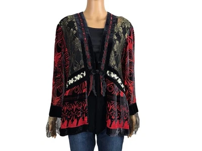 Cárdigan De Colección Y2K Anís A Seda Lg Terciopelo Burnout Floral Acampanado Bruja Gótico Vampiro Foto 1 de 4