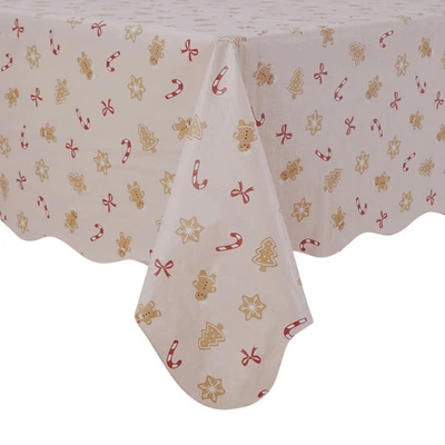Holiday Time Christmas Ginger Bread Cookies PEVA Tablecloth - 70" Round - Image 1 of 2